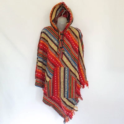 Синий пончо богемное баха шаль фестиваль хиппи открытый серфинг мексиканский кемпинг - Изображение 1 из 4