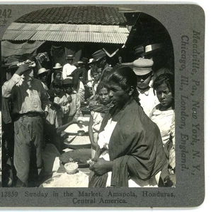Sonntag auf dem Markt Amapala Honduras Keystone Stereoansicht um 1900 - Bild 1 von 3