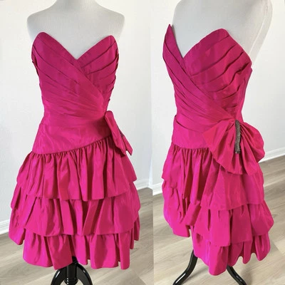 Vestido de noche de fiesta vintage años 80 Lillie Rubin rosa con volantes para mujer 8 Foto 1 de 4
