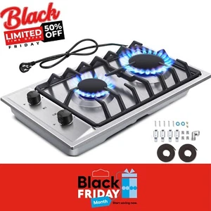 Einbau 2 Brenner Gaskochfeld Küche Gaskochfeld NG/LPG Dual Fuel Edelstahl - Bild 1 von 12