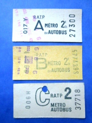 3 TICKETS RATP Métro bus A/B/C - PARIS - 2° classe  - PARIS - TBE  + 1 CADEAU - Photo 1/2