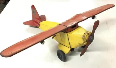 Vtg 1930s Windup Steel Katz Tin Toy Airplane Litho Lights Battery 20" Steelbilt - Image 1 of 4