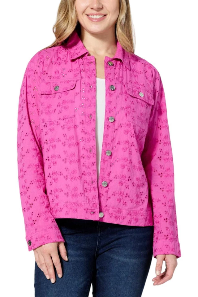 Chaqueta con ojales de algodón Colleen Lopez vibrante fucsia Foto 1 de 1