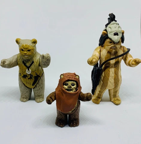 Star Wars Vintage 1983 EWOK -Lot of 3 Wicket, Logray, and Chirpa-Original Keller Cover