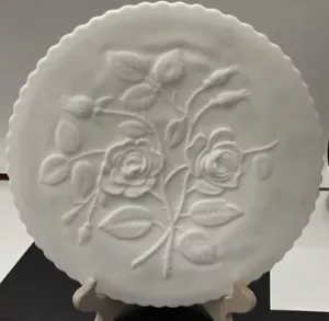 Imperial Milk Glass Cake Plate * Embossed * Flowers Roses 10.5” Footed - Picture 1 of 10