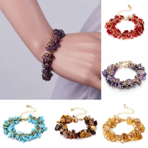 Bracelet Women Jewelry Bangle Stretch Raw Chipped Stone Natural Crystal Quartz - Picture 1 of 15