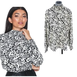 ONLY Floral Blouse Black White Top Long Sleeve Monochrome Floral Size XL BNWT - Picture 1 of 13