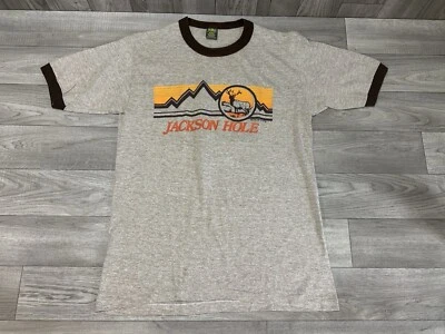 Vtg Jackson Hole Wyoming Elk Ringer Mens Medium Shirt 1982 Jerzees USA Single St - Image 1 of 4