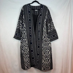 Novicia 100% Cotton black Southwestern Print Open Duster Cardigan Size XXL Boho - Picture 1 of 12