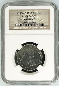 EL CAZADOR SHIPWRECK - 1783 MO FF 2R - Mexico 2 Reales Silver Coin NGC Certified