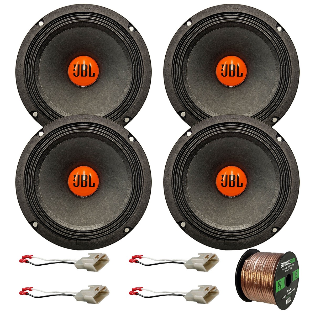 JVC 6.5" 300W Max Car Speakers - 4 Pack With Adapters & Wire Kit For Toyota