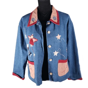 Casey Coleman Blue Denim 100% Cotton Corduroy Button-Up Angel Jacket Size S/M - Picture 1 of 9