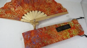 Hand Fan Fabric Folding Fan From Indonesia Wood And Fabric With Case - Picture 1 of 6