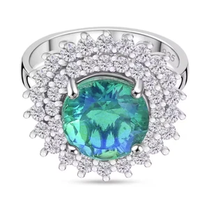 Peacock Quartz and Zircon Ring in Rhodium Sterling Silver 5.89 Ct. - Size O - Picture 1 of 6