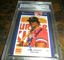 1985 Huntsville Stars #44 Jose Canseco Signed Minors ROOKIE Burger King PSA/DNA