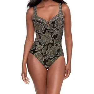 Miraclesuit Petal Pusher Escape Black Size 8 One Piece Swimsuit Underwire - Picture 1 of 6
