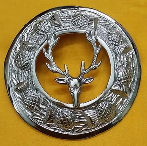 Broche escocés escocés a cuadros cabeza de ciervo acabado cromado 3" prendedores celtas broches - Imagen 1 de 1