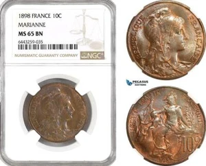 AH207, France, Third Republic, 10 Centimes 1898 (Marianne) Paris Mint NGC MS65BN - Picture 1 of 1