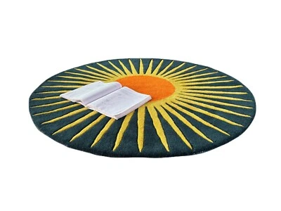 Vaserely Moss Green Round Rug Hand-Tufted 100% Wool Handmade Area Rug Carpet - Image 1 of 4