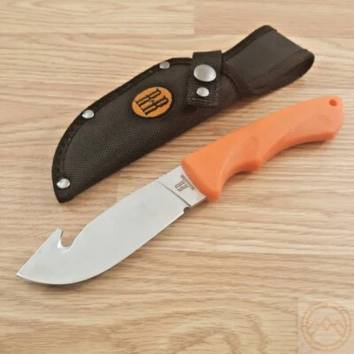 Cuchillo fijo Rough Ryder Guthook 4,38" hoja de acero inoxidable mango de goma naranja Foto 1 de 4