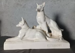 L. FRANCOIS Ceramic Chiens Couple Animal Sculpture - Picture 1 of 11