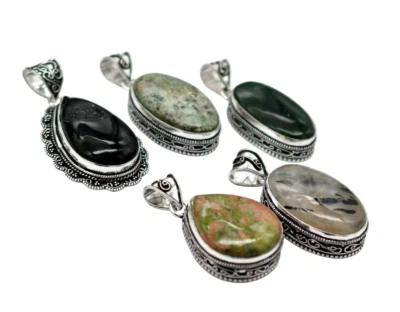 5 Stück Unakit & Mix Edelsteine Anhänger Antik Versilbert Mix Menge 1 " P 7087 - Bild 1 von 4