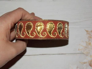 30mm brown gold bronze metallic embroidered ribbon applique indian trimming - Picture 1 of 1