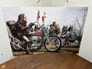 DAVID MANN EASY RIDERS MOTORCYCLE PRINT CREST LINE 1970’s HARLEY DAVIDSON BIKER - Picture 1 of 17