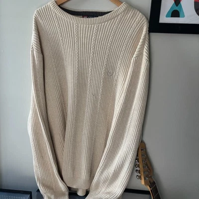 CHAPS Ralph Lauren Cable Knit Sweater Sz XL Beige Pullover Vintage Crew Preppy - Image 1 of 4