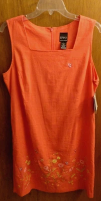Nuevo Vestido Erika Coral Rosa Lino Rayón Bordado Mujer 14 Pequeño 40" Pecho $40 Foto 1 de 4