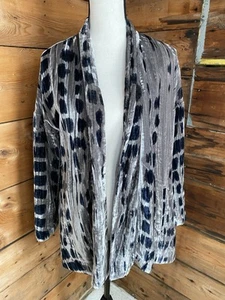 J.Jill Pure Jill Crushed Velvet Grey & Blue Shibori Print Open Front Jacket SZ S - Picture 1 of 11