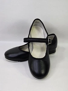 Capezio Tap Shoes Size 2 M Black Leather Mary Jane 63356 Tele Tone Hook & Loop - Picture 1 of 11