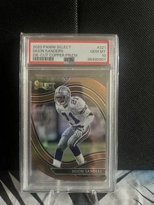 2020 PANINI SELECT #321 Deion Sanders DIE-CUT Copper PRIZM #/355 PSA 10 - Image 1 of 2