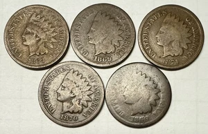 Lot of 5  Better Date Indian Head Cents 1868-1871  Free US Shipping - Picture 1 of 2