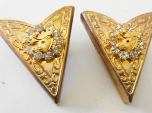 VINTAGE ELKS WESTERN COLLAR TIPS ENGRAVED RHINESTONES MOOSE DESIGN - Picture 1 of 7