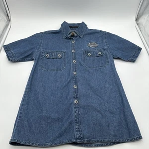 Womens Harley Davidson Blouse Shirt Size S Cotton Denim Button Up Embroidered - Picture 1 of 12
