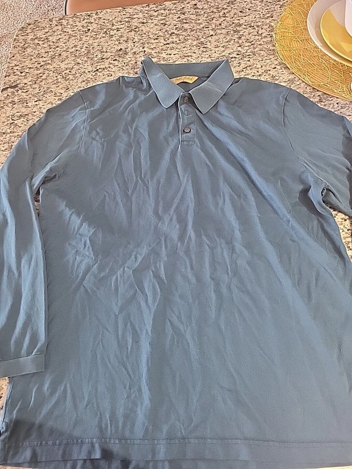 Camisa Polo Para Hombre Etiqueta Dorada Roundtree & Yorke L Azul Teal Manga Larga Pullover Foto 1 de 4