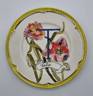 Anthropologie Eyewanderer Fiona Corsini 6" Plate Monogram Choice of 2 Designs - Image 1 of 4