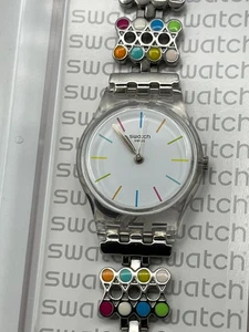 Orologio SWATCH Lady COLORUSH (LL368G)-quasi NUOVO-Ø25mm-Multicolore/Bianco-BELL - Picture 1 of 9
