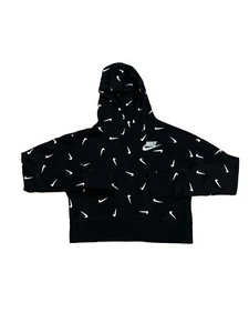 Nike Printed Crop French Terry Hoodie Black White Grey Size XL AOP Streetwear - Picture 1 of 11