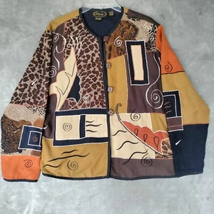 Alex Kim Womens Jacket Blazer Size Missy L Embroidered Patched Art Wear - Picture 1 of 12