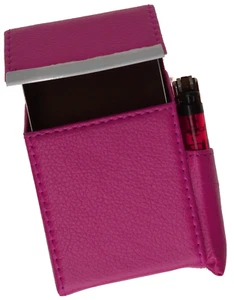 Estuche rígido de cuero rosa para cigarrillos con tapa abatible encendedor soporte de transporte de humo - Imagen 1 de 9