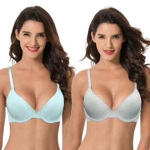 Women's Plus Size Full Coverage Padded Underwire Bra-2PK-LT BLUE,LT GRAY - Picture 1 of 7