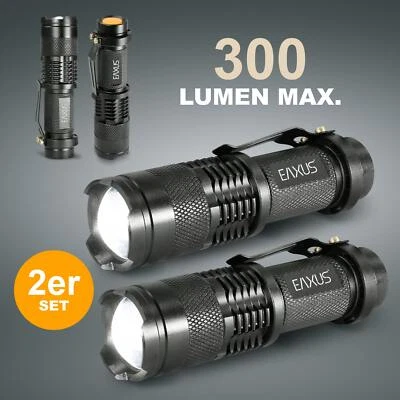 EAXUS 2x Mini LED Taschenlampe Handlampe Taschenleuchte Fokus 3 Licht Modi Batterie