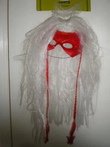 RED VAMPIRE Mask attached LONG WHITE HAIR WIG RED BRAIDS COSTUME Devil DEFECTS - Picture 1 of 1