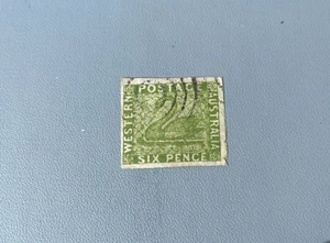 Western Australia 6d green Swan POSSIBLY SPIRO FORGERY stamp - Picture 1 of 2