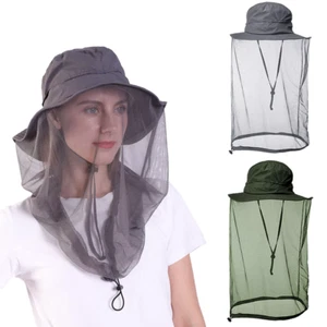 Mosquito Net Sun Hat Bug Mesh Safari Wide Brim Hiking Bucket Insect Shield Veil - Picture 1 of 13