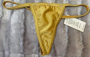 Bellamia Bikini Rhinestone Brazillian Thong One Size Gold - Picture 1 of 4