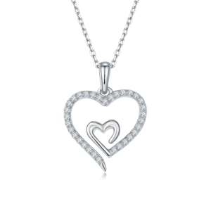 Heart To Heart Moissanite Necklace 925 Sterling Silver Round Cut VVS For Women - Picture 1 of 8