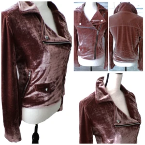 Forever 21 Velvet Moto Jacket Large Champagne Rose Velour Stretch Shimmer New - Picture 1 of 24